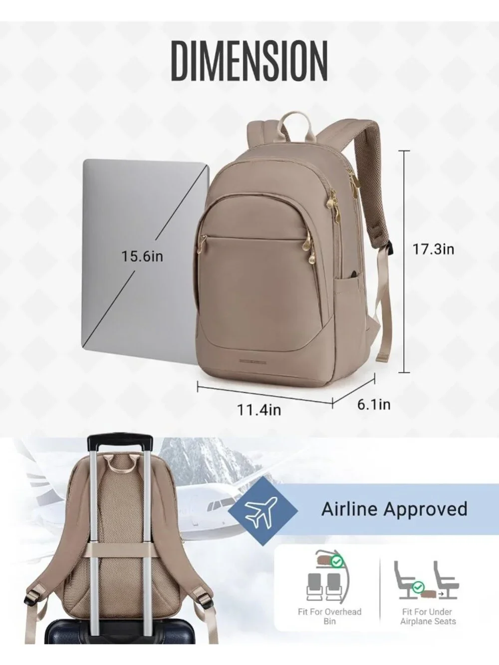 Stylish Travel Backpack for Women, 17.3